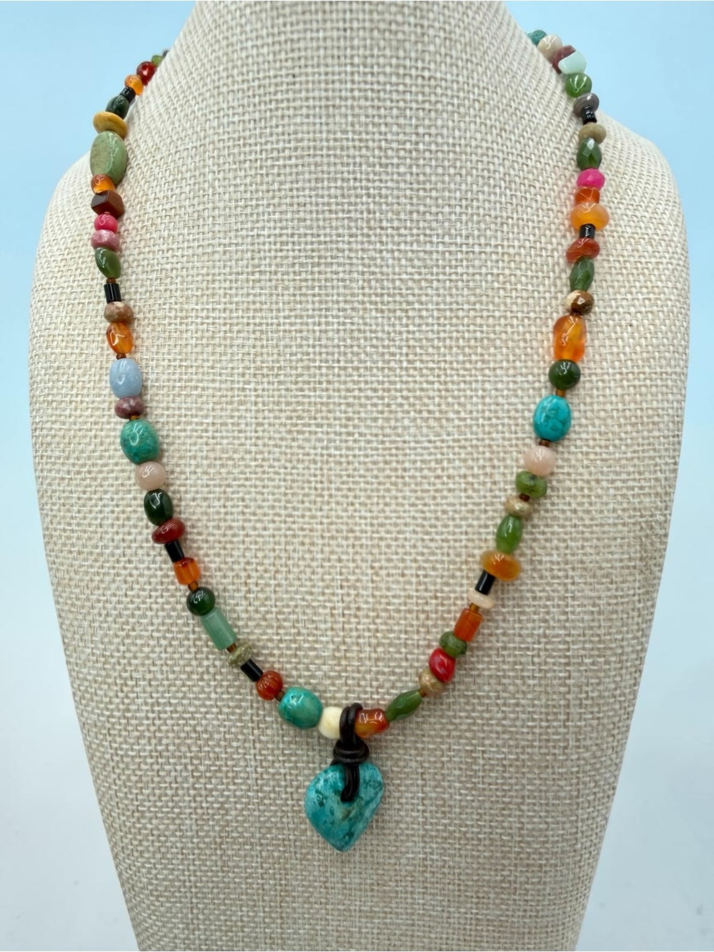 Peyote Bird 925 Multi Gemstone Turquoise Necklace 16” +2” Southwestern Bohemian